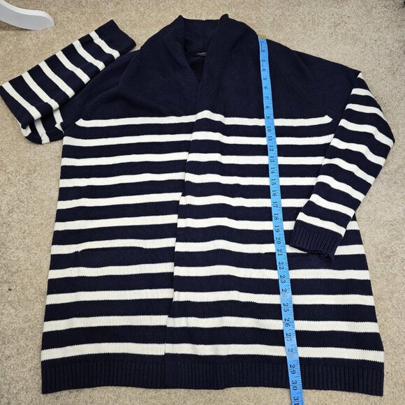 Talbots Open Front Cardigan Sweater Large Navy And Cream Striped Cashmere Blend - Picture 6 of 6